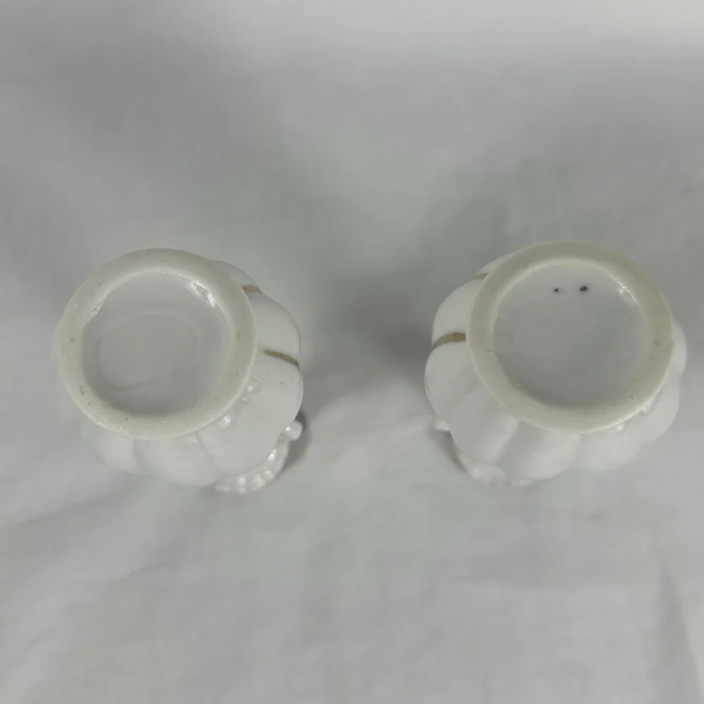 Vintage Pair Miniature Porcelain Bud Vases Pink Applied Roses Gold Trim 5
